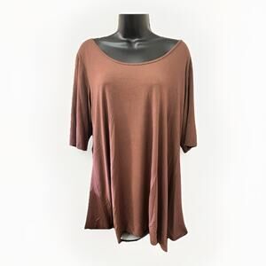Linea Brown Stretch Tunic Top Blouse Short Sleeve Women’s Size Large Casual